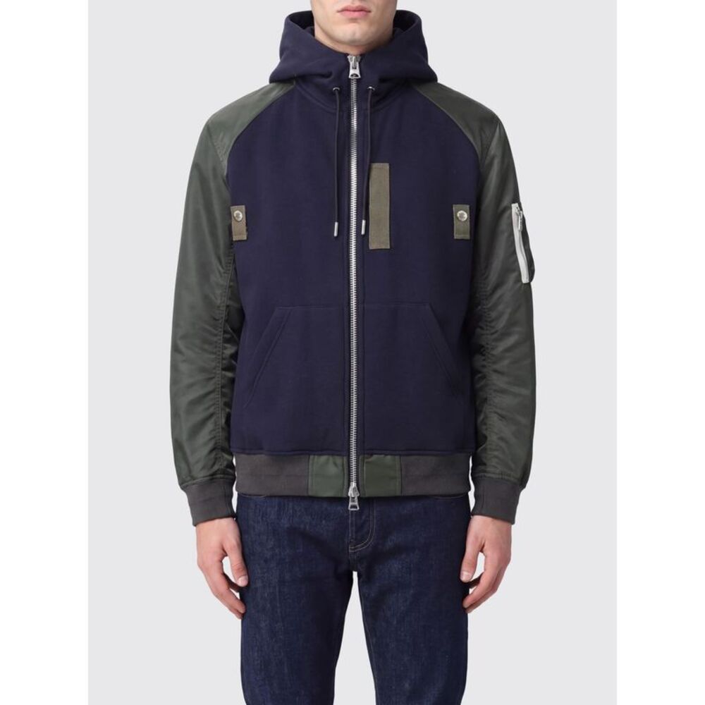 Sacai Men Sacai Bicolour Cotton And Nylon Zip-Up Hoodie With Patch Pocket